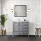 Lexora Home Jacques 36" Left Offset Single Bathroom Vanity in Distressed Grey with 2 cm White Carrara Marble Top and Rectangular Sink, , large