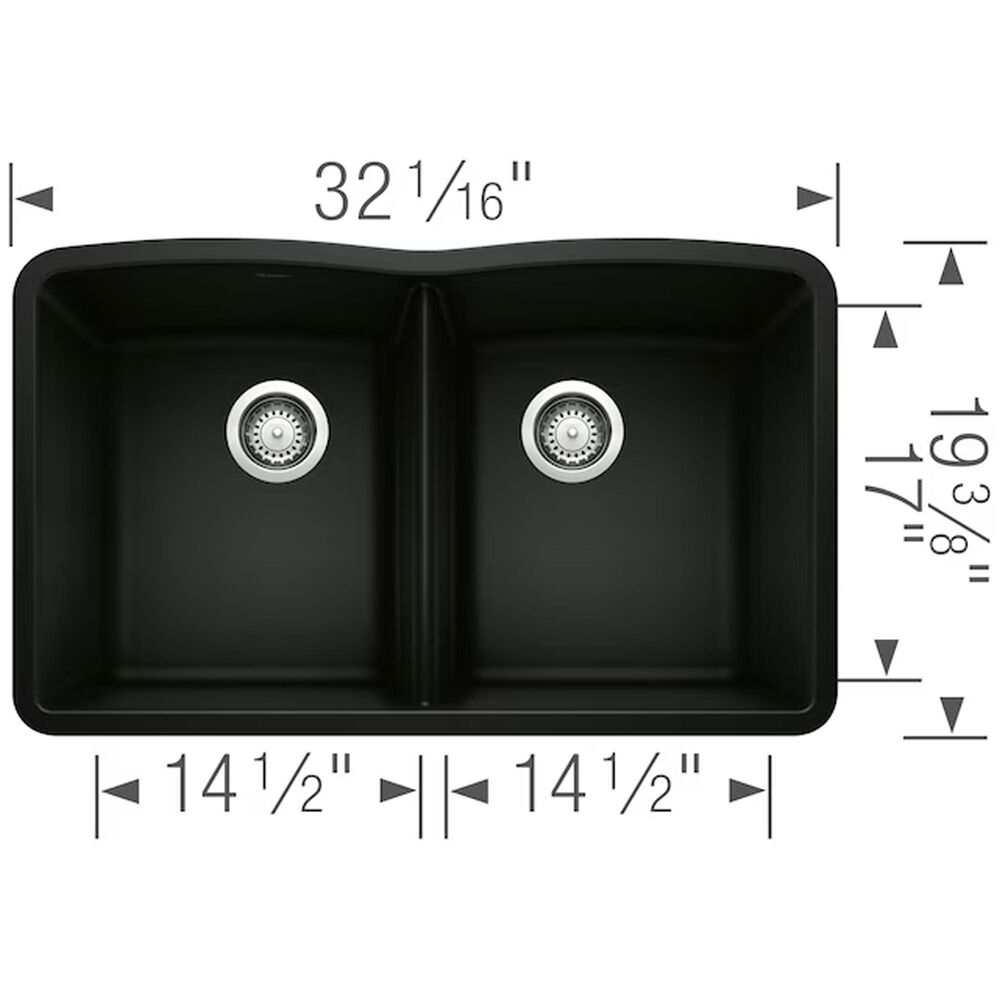Blanco Diamond 32&quot; Equal Double Bowl Kitchen Sink in Coal Black, , large