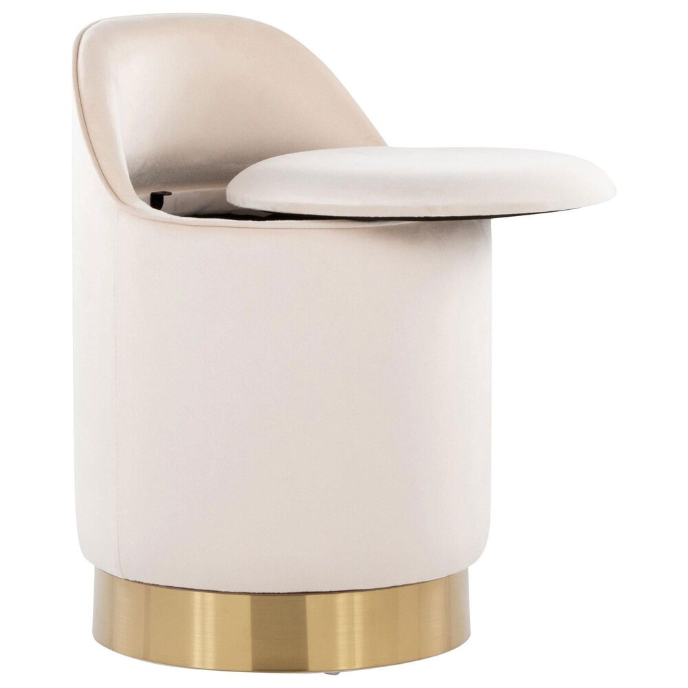 Lumisource Marla Vanity Stool with Cream Upholstered in Gold, , large