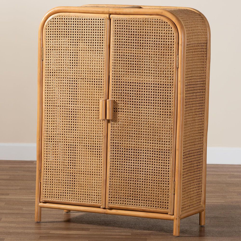 Baxton Studio Curacao 2-Door Rattan Storage Cabinet in Light Honey, , large