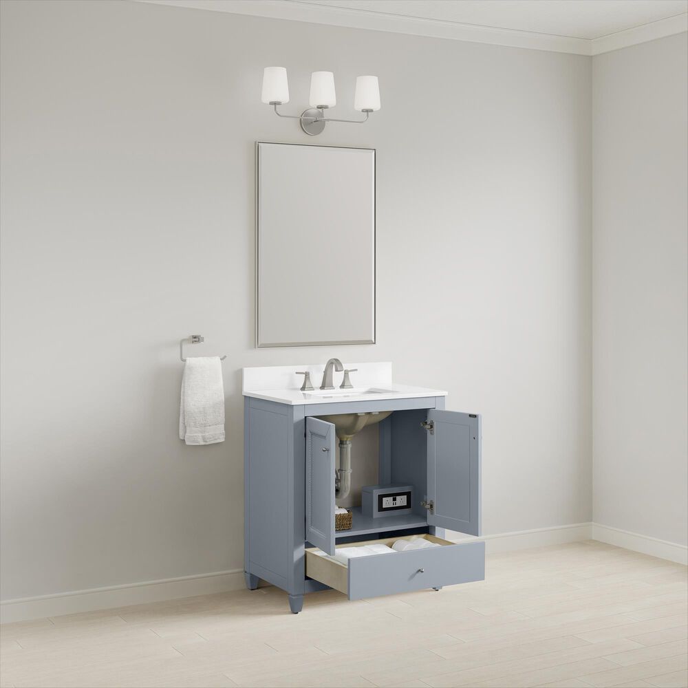 37B Claudine 30" Single Bathroom Vanity in Soft Blue with Glossy White Composite Stone Top and Backsplash, , large
