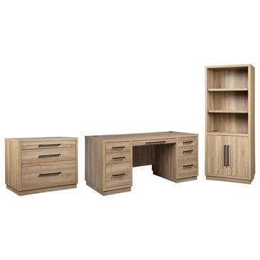 Riva Ridge Harman 3-Piece Executive Desk with Bookcase and File Cabinet Set in Creamy Natural, , large