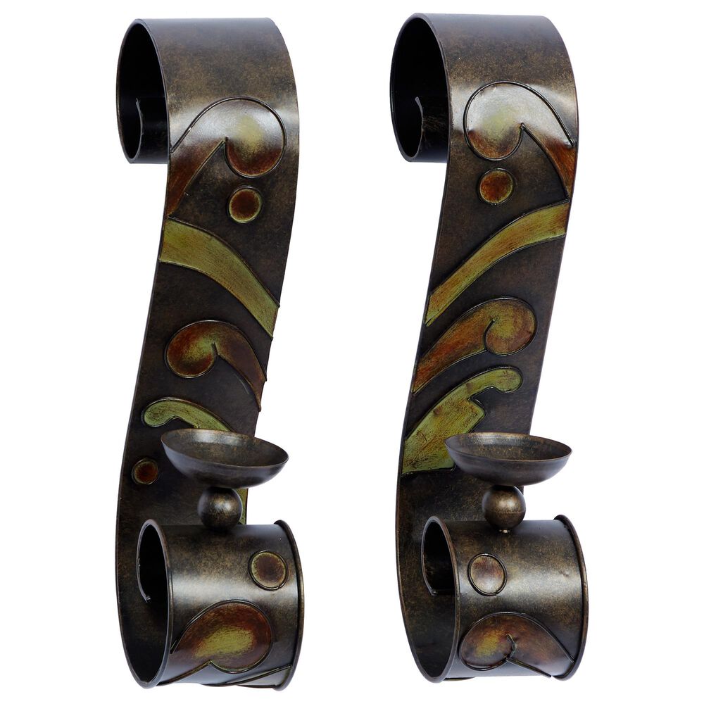 Maple and Jade Candle Holder Wall Sconce in Gold and Copper (Set of 2), , large