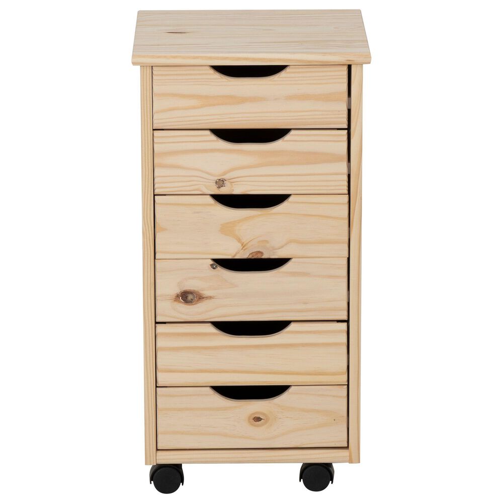 Linon Home Decor Cary 6-Drawer Rolling Cart in Unfinished, , large