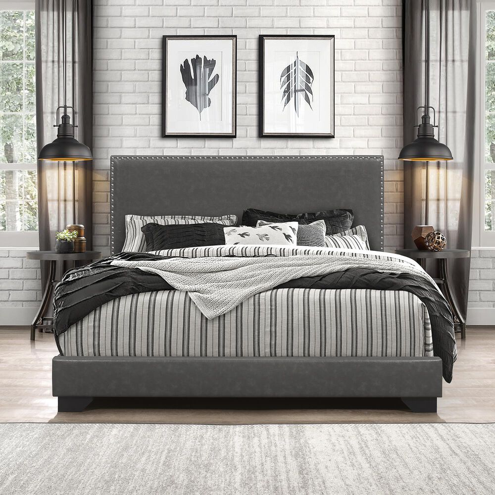 Richlands Furniture Willow Queen Upholstered Panel Bed in Gray Fog and Espresso, , large
