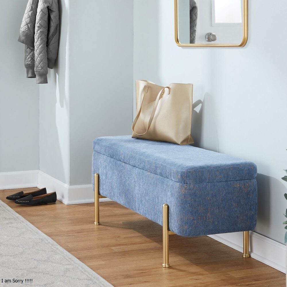 Lumisource Daniella Storage Bench with Blue Cushion in Gold, , large