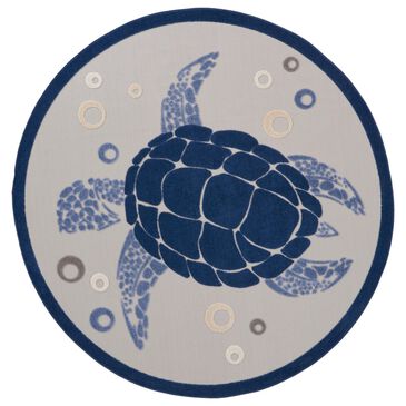 Nourison Aloha 5"3" Round Navy Blue Indoor/Outdoor Area Rug, , large