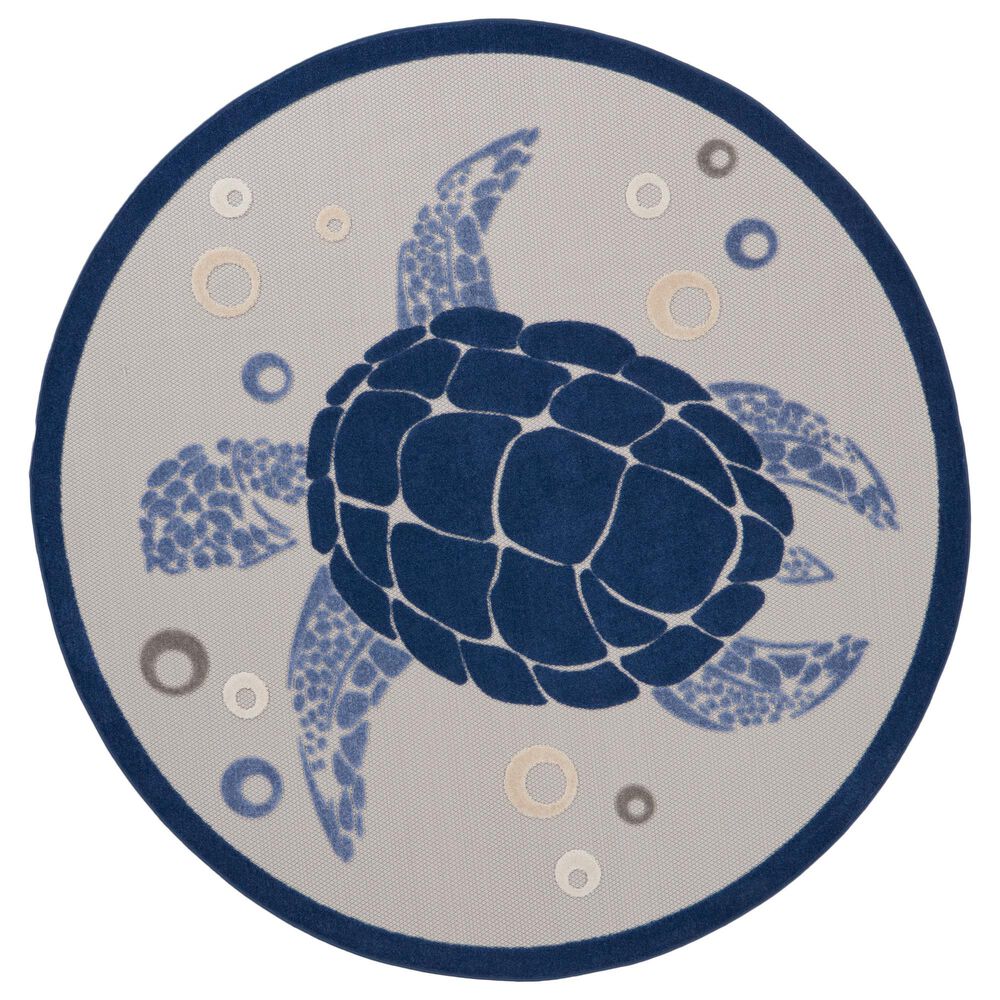 Nourison Aloha 5"3" Round Navy Blue Indoor/Outdoor Area Rug, , large