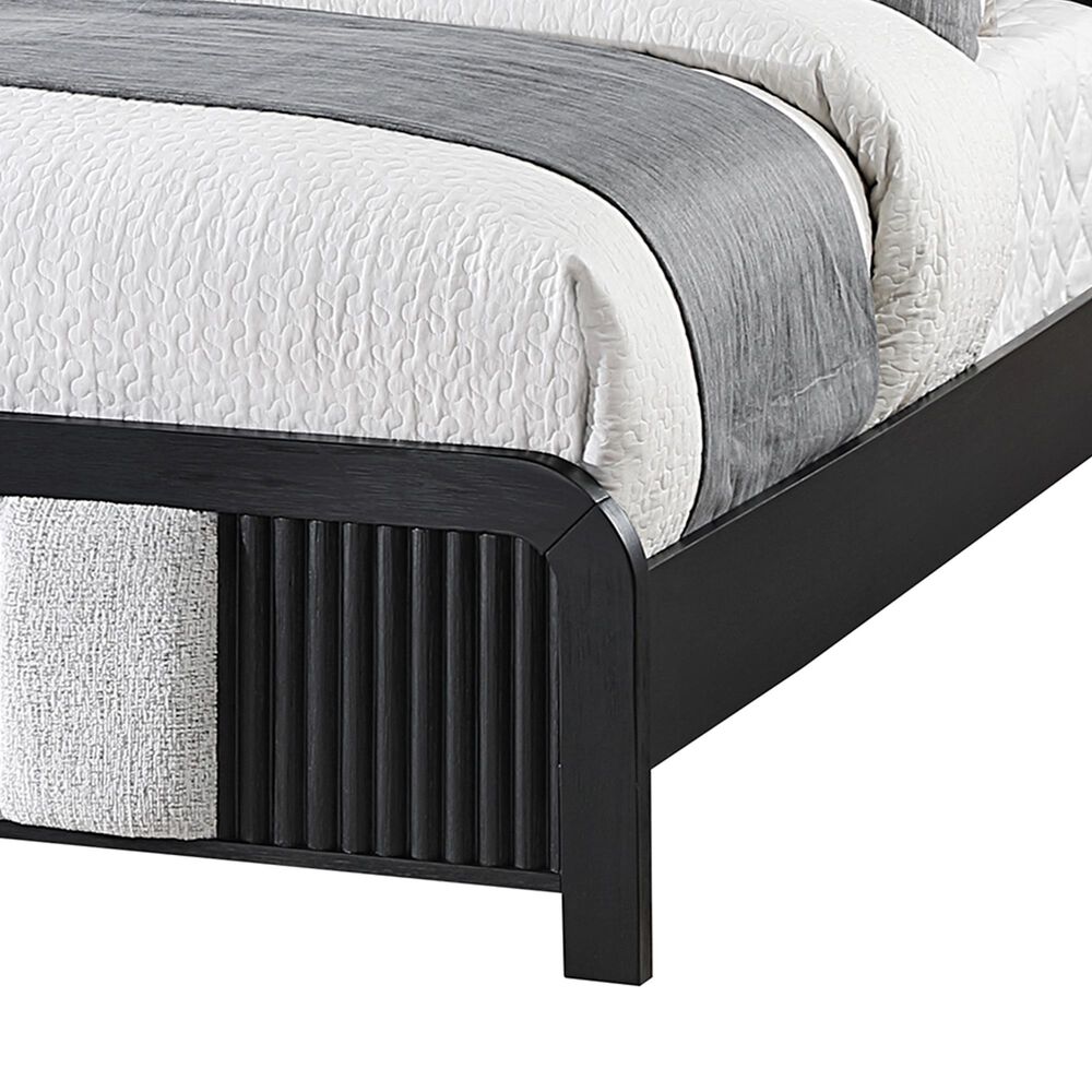 Modern Market Beckett Queen Platform Bed with LED Lights in Black Finish and White Fluted Upholstery, , large