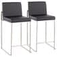 Lumisource Fuji High Back Counter Stool with Black Faux Leather Cushion in Stainless Steel (Set of 2), , large