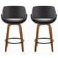 LumiSource Fabrico 26" Swivel Fixed-Height Counter Stool with Black Faux Leather Upholstery in Black and Walnut (Set of 2), , large
