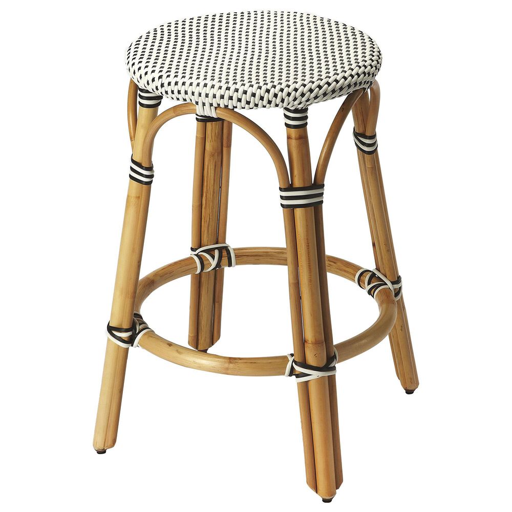 Butler Tobias Counter Stool in Black and White Rattan, , large