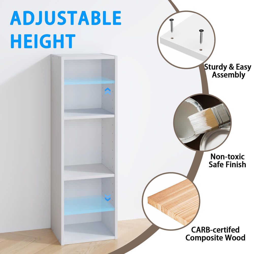 HOMLUX 3-Tier Bookcase Open Multipurpose Display Rack with Adjustable Shelves in White, , large