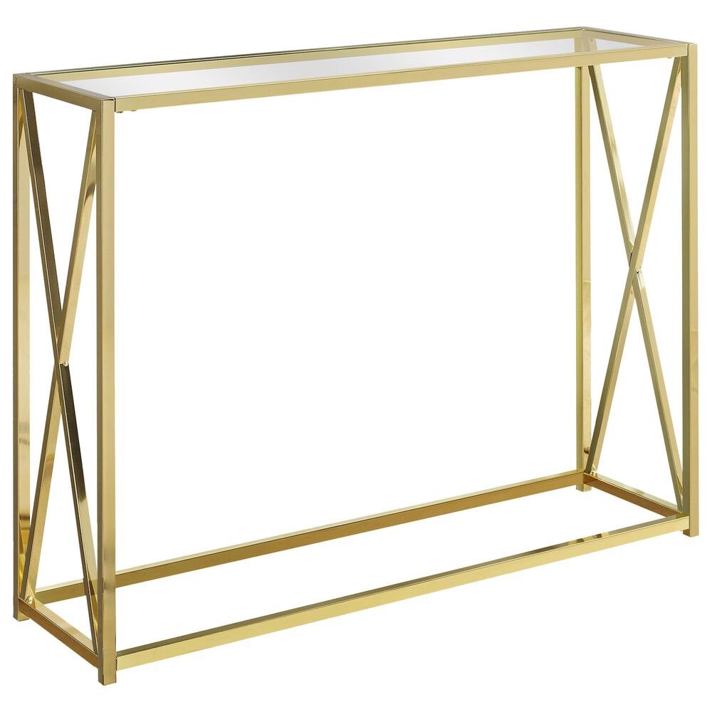 Monarch Specialties 42" Accent Table in Gold Metal and Glass Top, , large