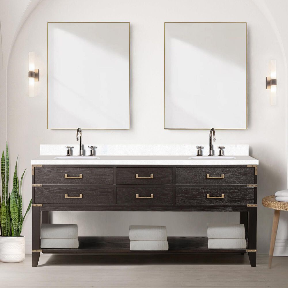 Lexora Home Norwalk 72&quot; Double Bathroom Vanity in Brown Oak with White Quartz Top and Rectangular Sinks, , large