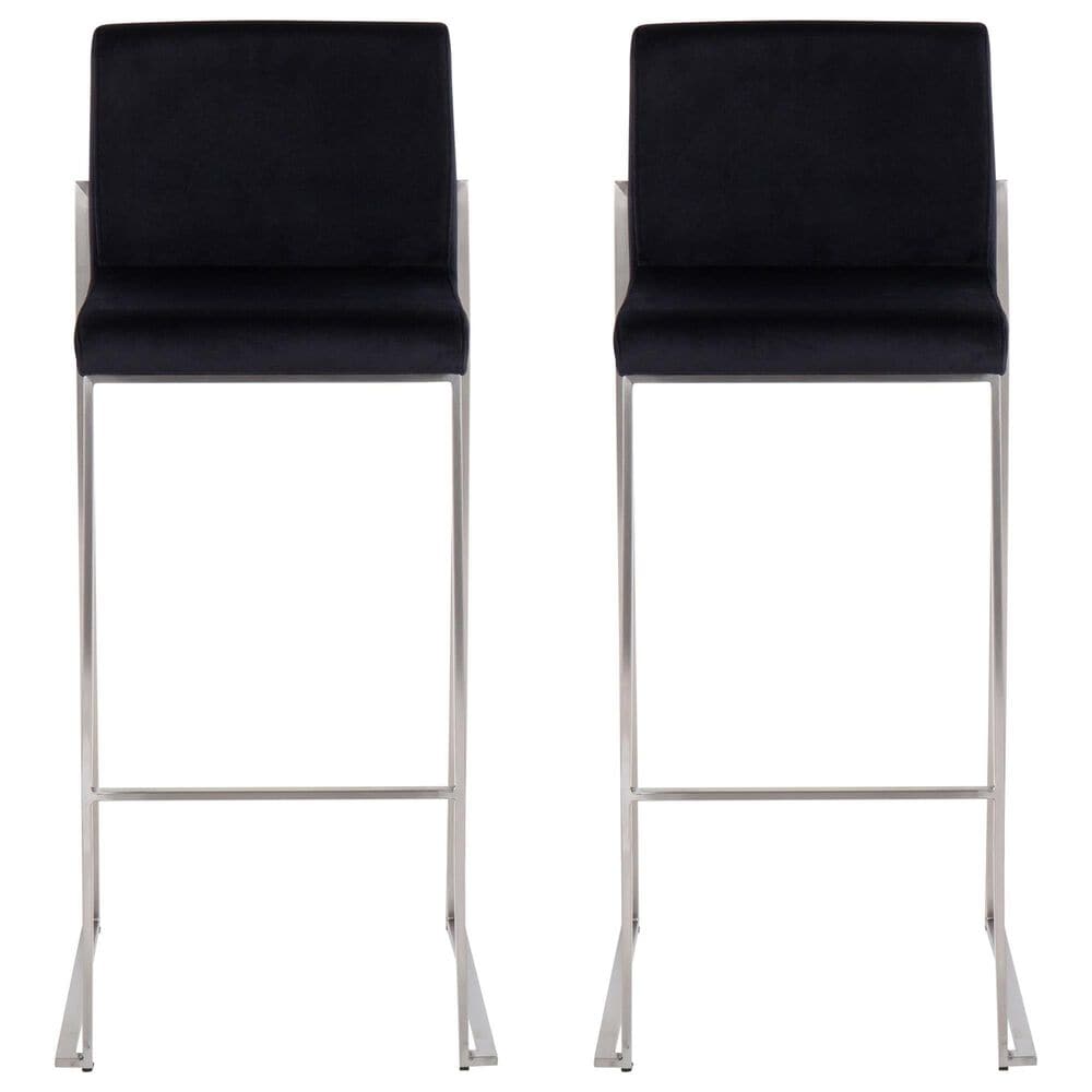Lumisource Fuji High Back Barstool with Black Velvet in Stainless Steel &#40;Set of 2&#41;, , large