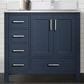 Lexora Home Jacques 36" Right Offset Single Bathroom Vanity in Navy Blue with 2 cm White Cultured Marble Top and Rectangular Sink, , large