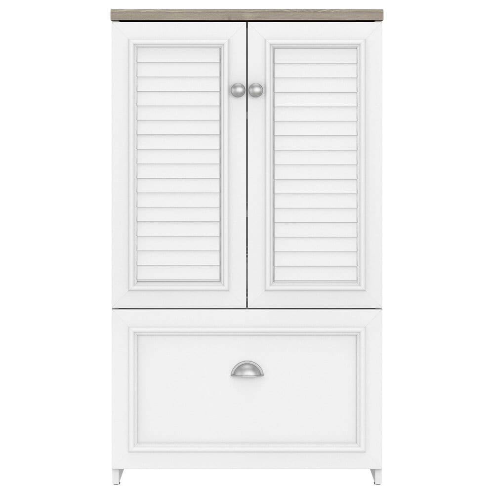 Bush Fairview 3-Piece Office Desk and File Cabinet Set in Shiplap Gray and Pure White, , large