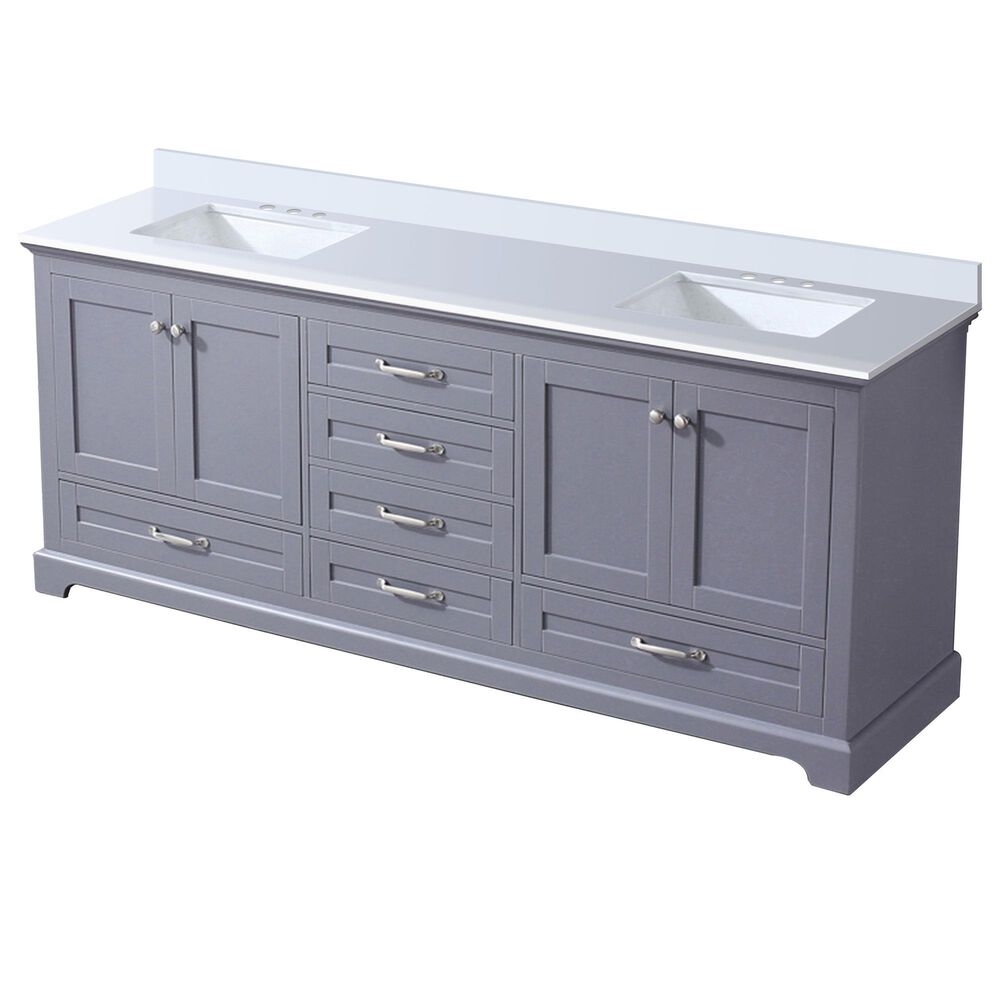 Lexora Home Dukes 80" Double Bathroom Vanity in Dark grey with 2 cm White Quartz Top and Rectangular Sinks, , large