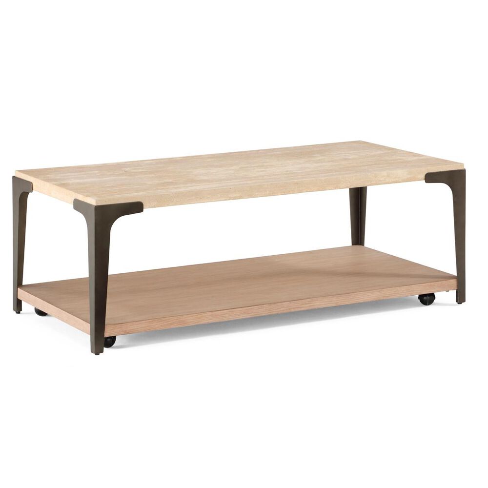 Flexsteel Omni Rectangular Cocktail Table in Travertine Stone and Natural Light Brown , , large