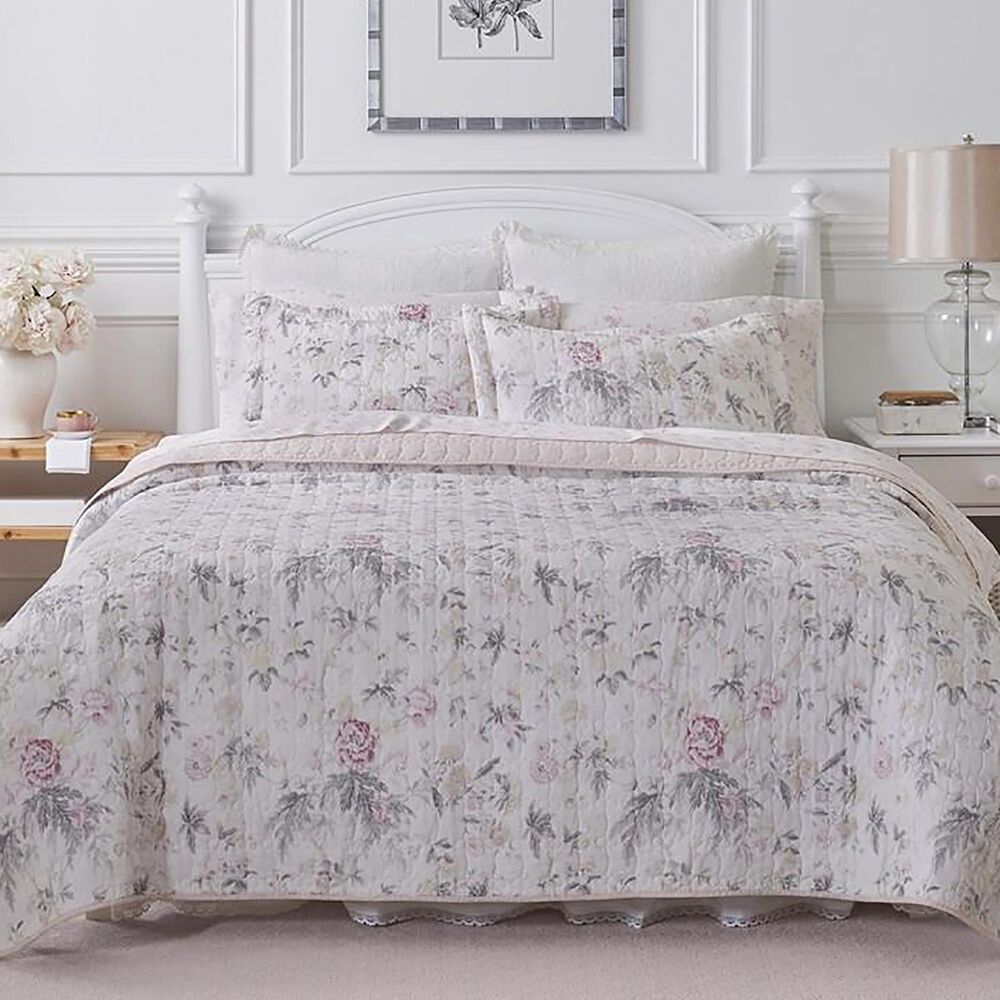 Revman Breezy Floral 3-Piece King Quilt Set in Pastel Grey, , large