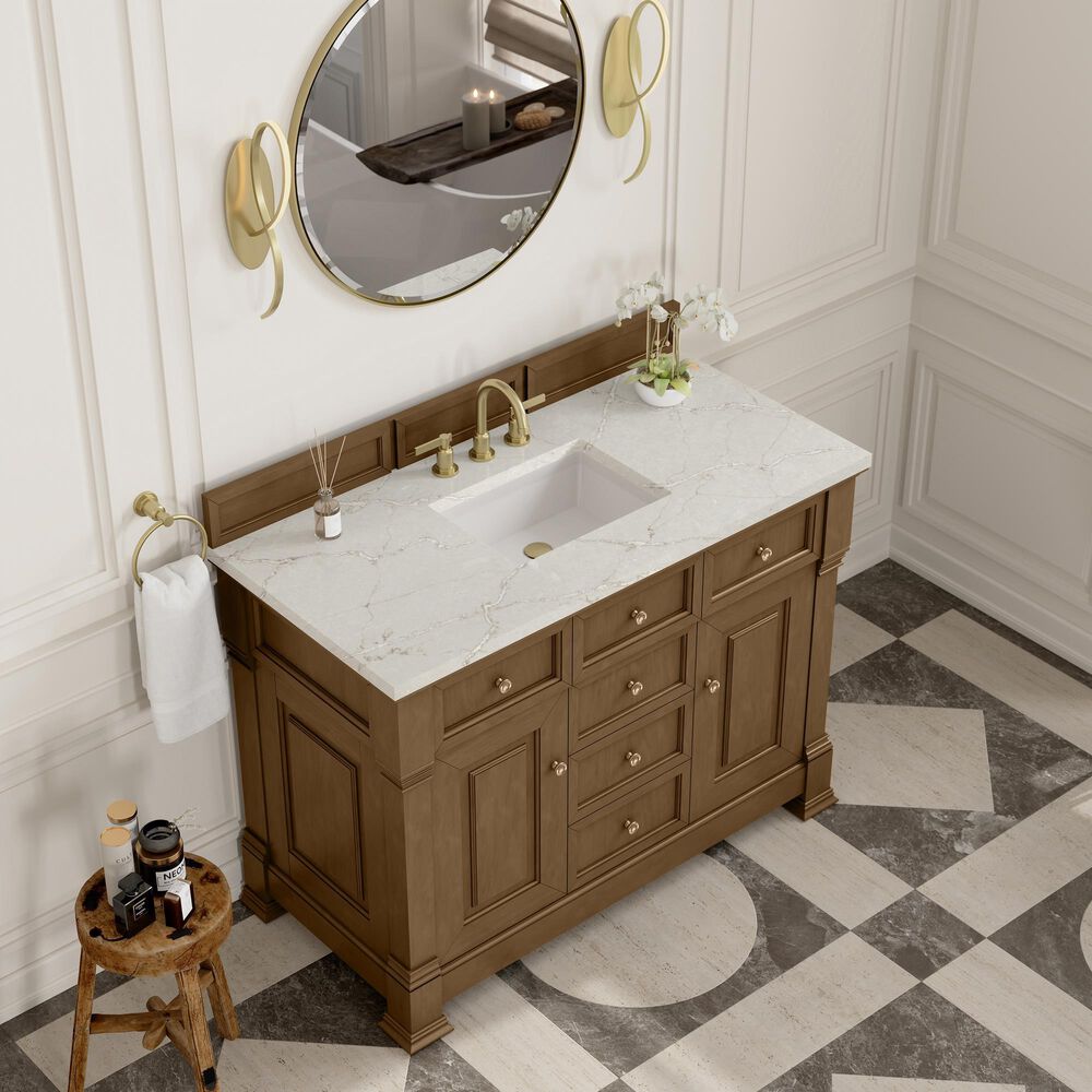 James Martin Vanities Brookfield 48&quot; Single Bathroom Vanity in Honey Oak with 3 cm Victorian Silver Quartz Top and Rectangular Sink, , large