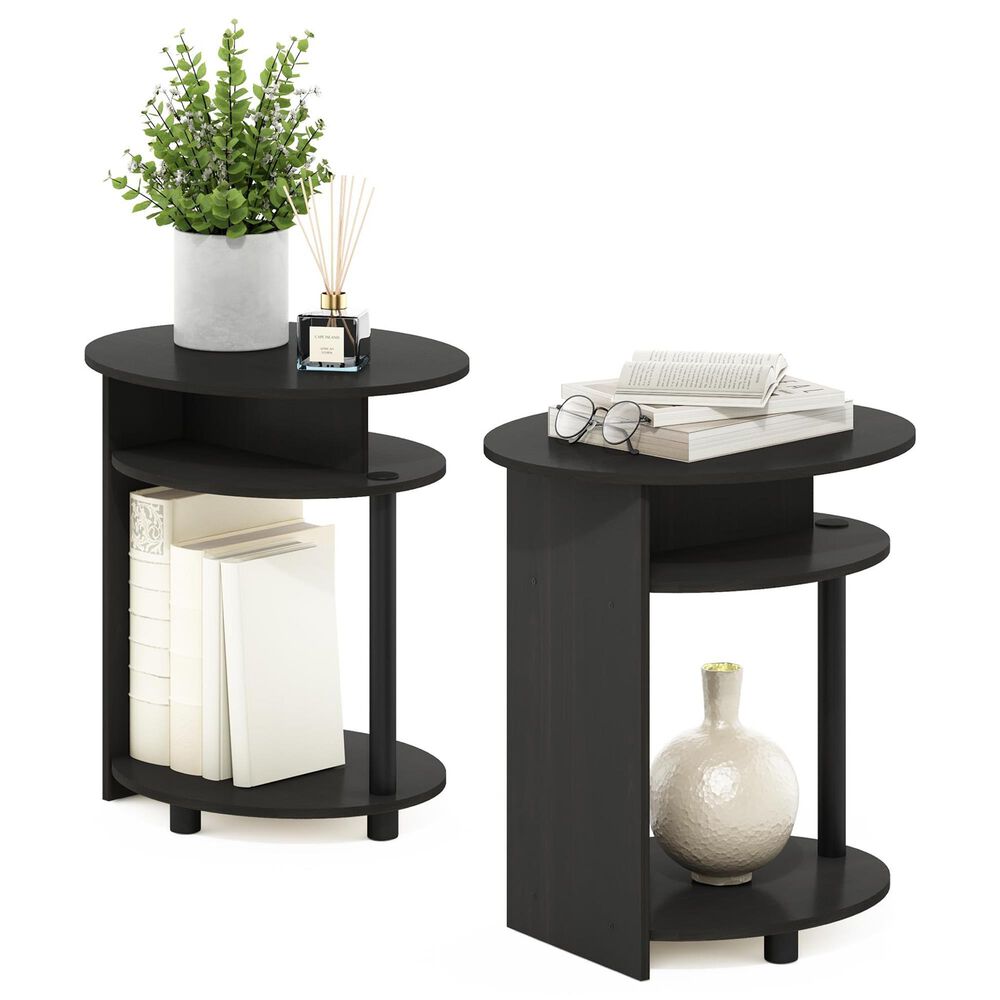HOMLUX Jaya Simple Design Oval End Table in Walnut and Black (Set of 2), , large