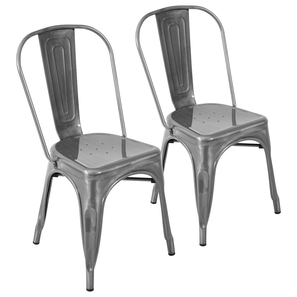 Lumisource Oregon Stackable Dining Chair in Brushed Silver/Brushed Silver (Set of 2), , large