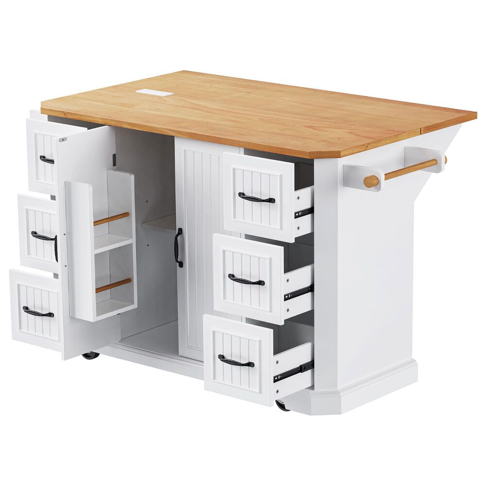 HOMLUX 56" Kitchen Island with Drop Leaf in White, , large