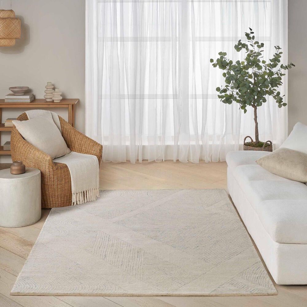 Nourison Pure Patterns Ivory and Grey 5&#39;3&quot; x 7&#39;3&quot; Area Rug, , large