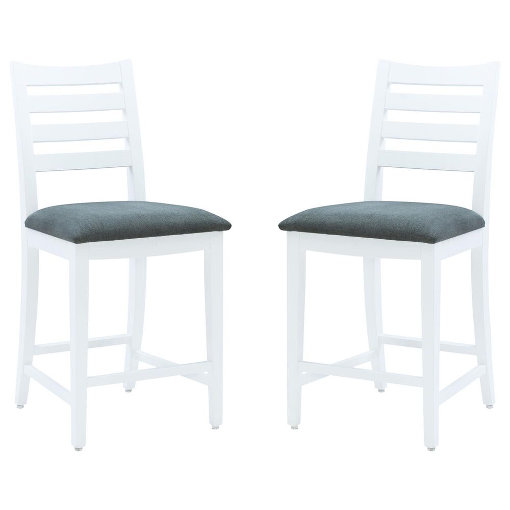 Linon Home Decor Flynn 22" Counter Stool with Charcoal Grey Cushion in White (Set of 2), , large