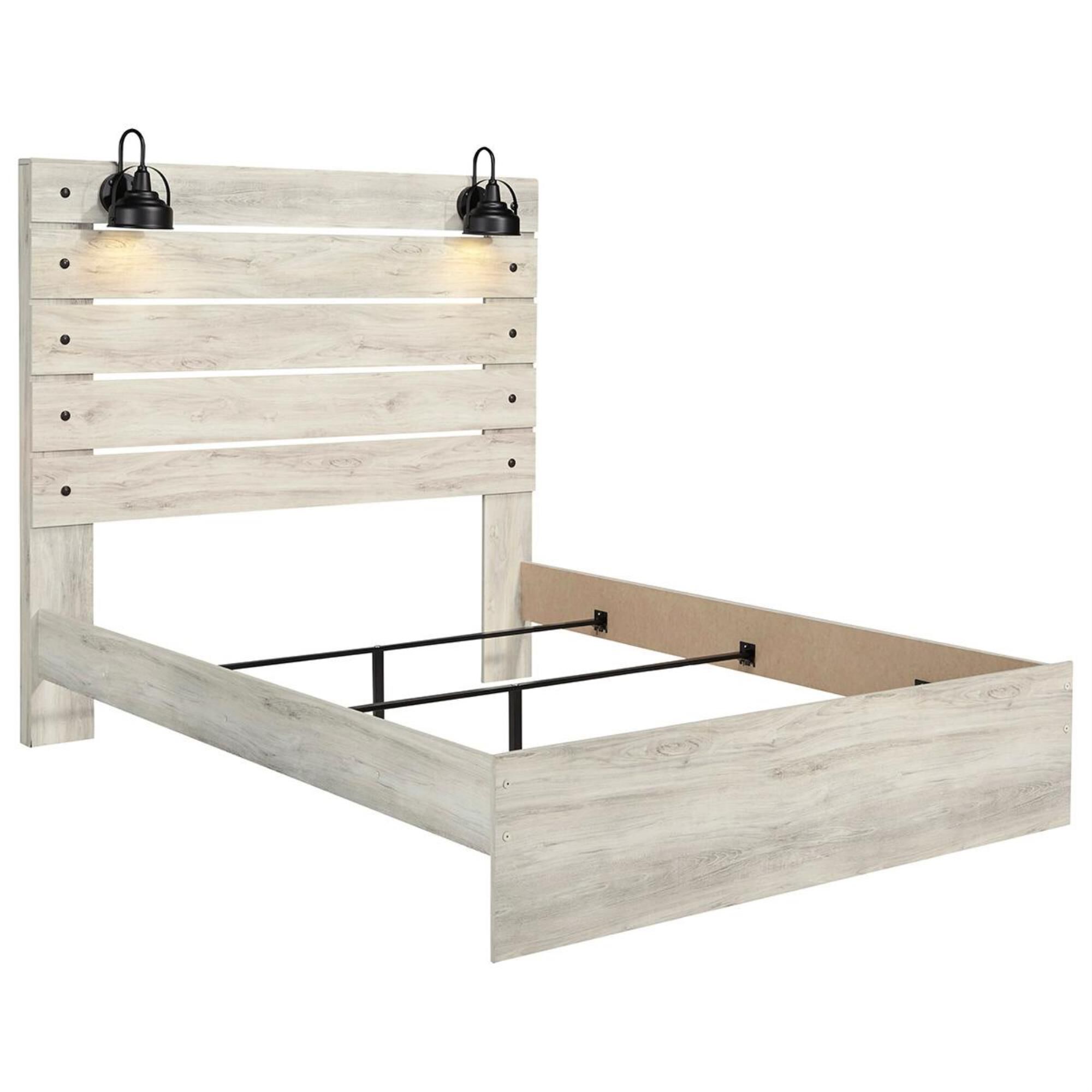 Ashley Cambeck Queen Panel Bed in Whitewash with Lighting
