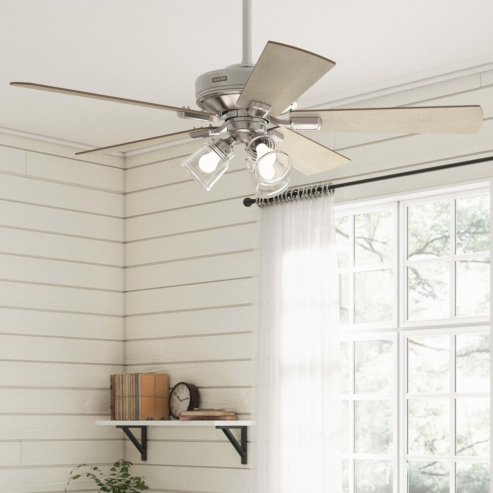 Hunter Crestfield 52&quot; Remote Ceiling Fan with LED Lights in Brushed Nickel, , large