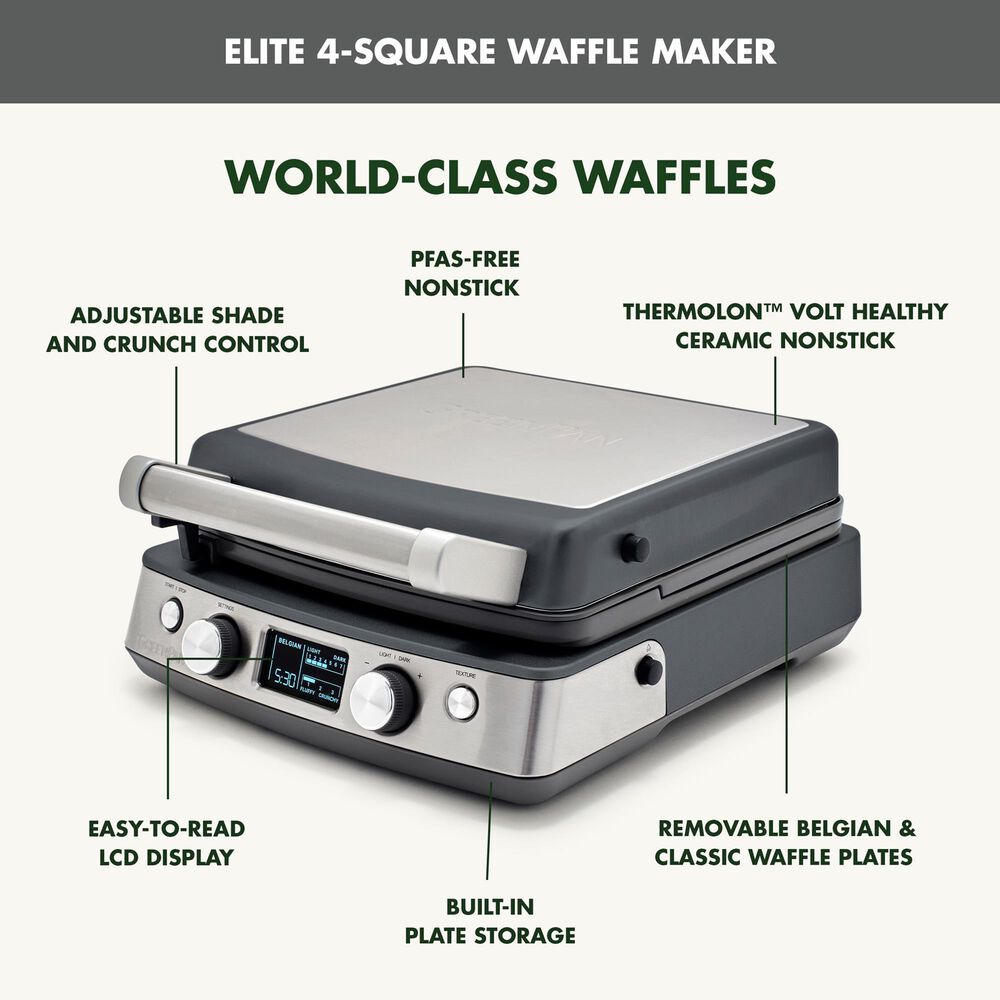 Green Pan Elite 4-Square Waffle Maker in Graphite, , large