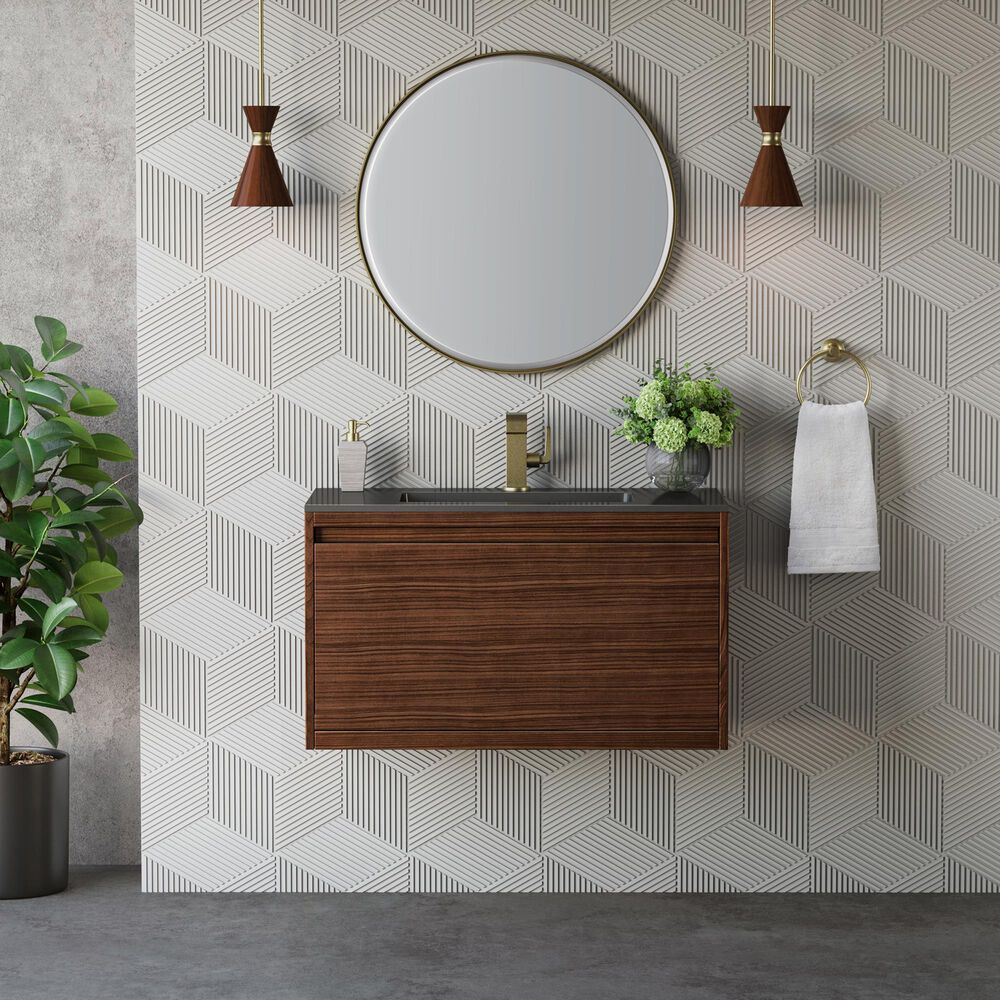James Martin Vanities Mantova 35.4&quot; Single Vanity in Mid-Century Walnut and Champagne Brass with 3 cm Charcoal Black Composite Stone Top and Rectangular Sink, , large