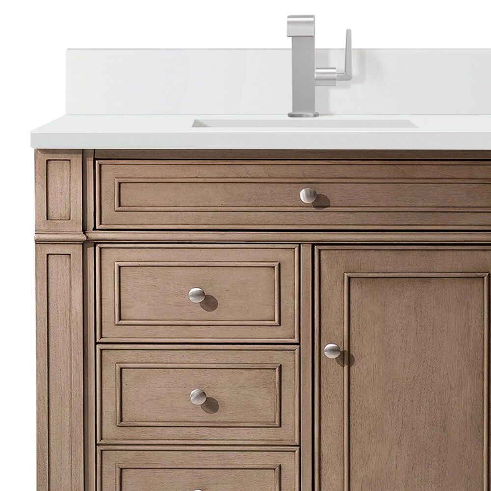 James Martin Vanities Bristol 36" Single Bathroom Vanity in Whitewashed Walnut with Single Hole 3 cm White Zeus Quartz Top and Rectangular Sink, , large