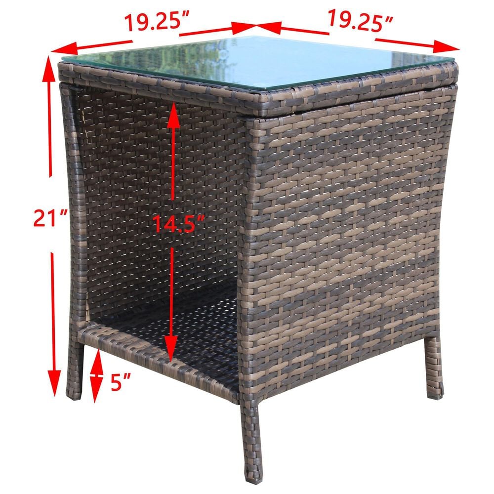 Hearth and Haven Wicker Patio Coffee Table with Clear Tempered Glass Top in Brown, , large