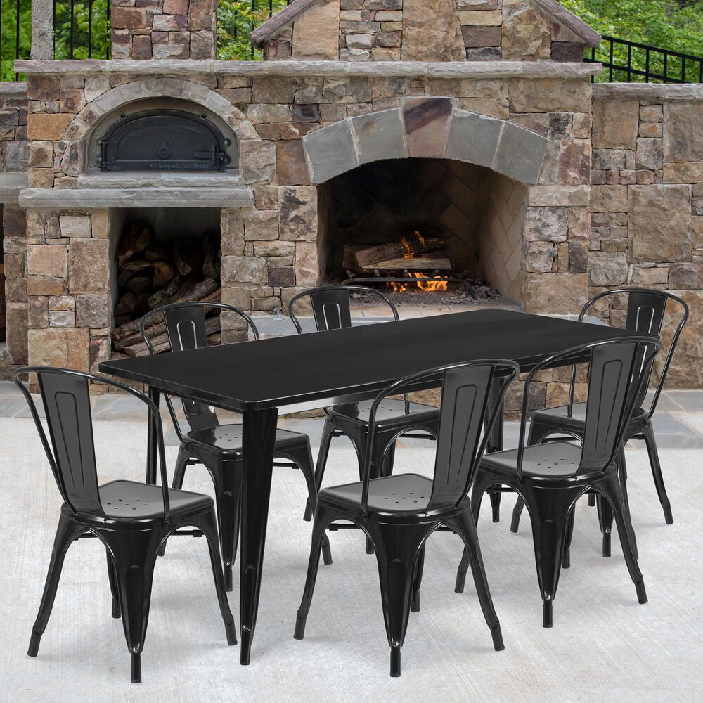 Flash Furniture 7-Piece Metal Table Set in Black, , large