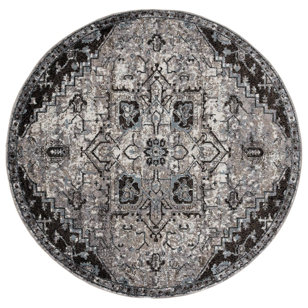 Amer Rugs Alexandria 6"7" Round Ivory and Gray Area Rug, , large