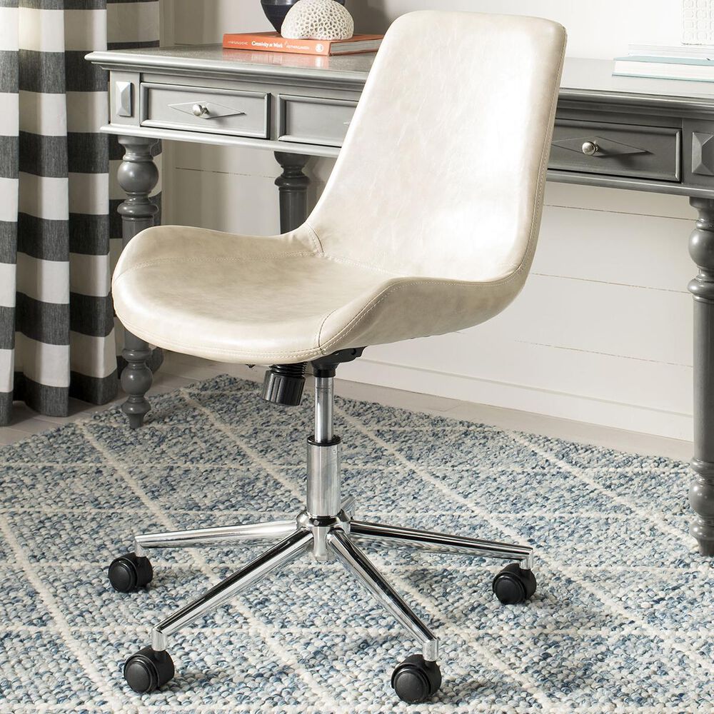 Safavieh Fletcher Swivel Office Chair in Beige/Chrome, , large