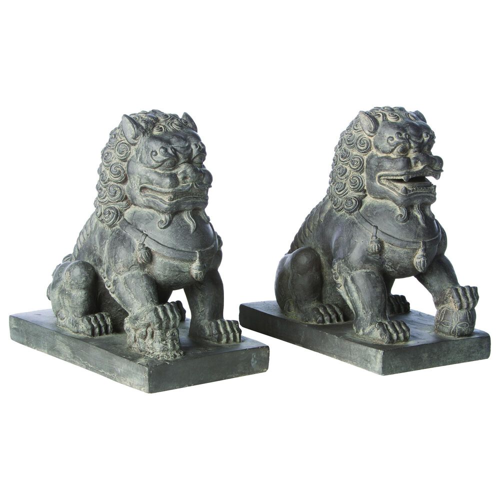 Alfresco Home 2-Piece Foo Dog Patio Statue in Antique Dark Brown, , large
