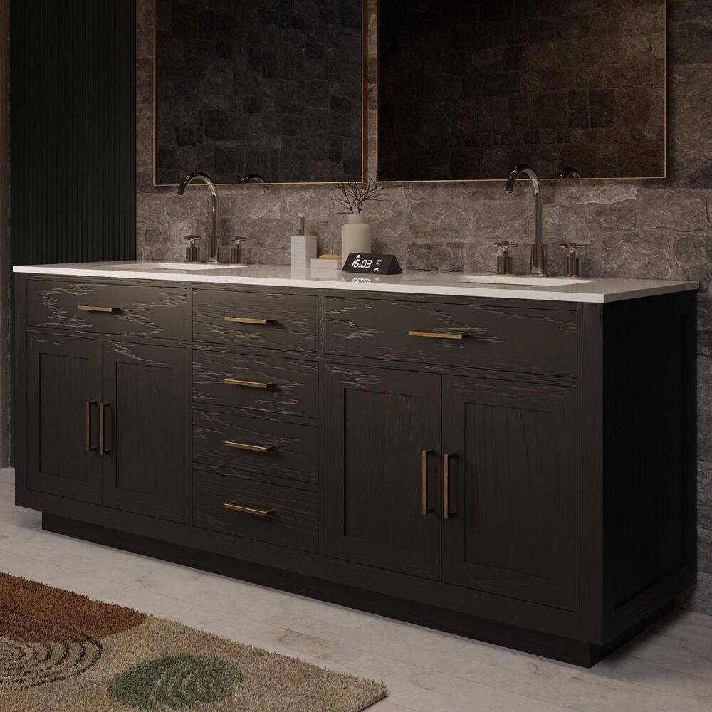 Lexora Home Abbey 80&quot; Double Bathroom Vanity in Black Oak with 2 cm White Cultured Marble Top and Rectangular Sinks, , large