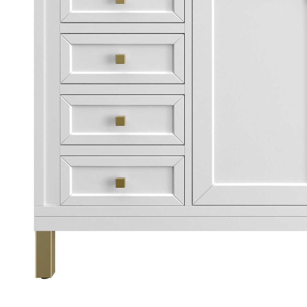 James Martin Vanities Chicago 60&quot; Double Bathroom Vanity in Glossy White with Single Hole 3 cm White Zeus Quartz Top and Rectangular Sinks, , large