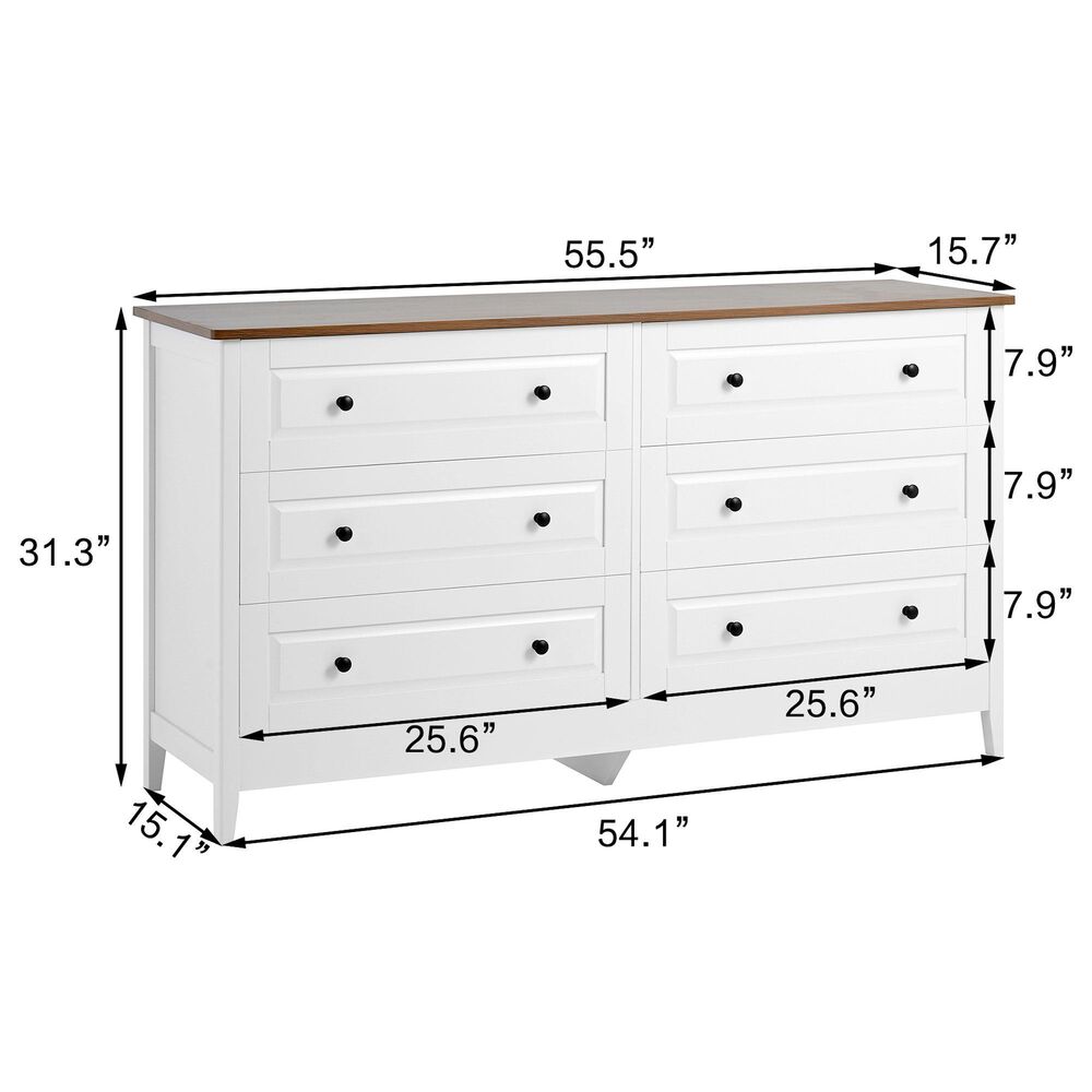 Hearth and Haven 6-Drawer Dresser in White, , large