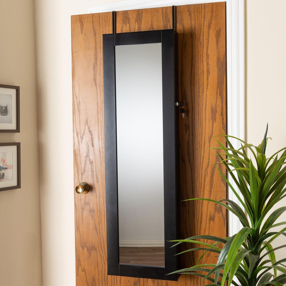 Baxton Studio Richelle Jewelry Armoire with Mirror in Black NFM