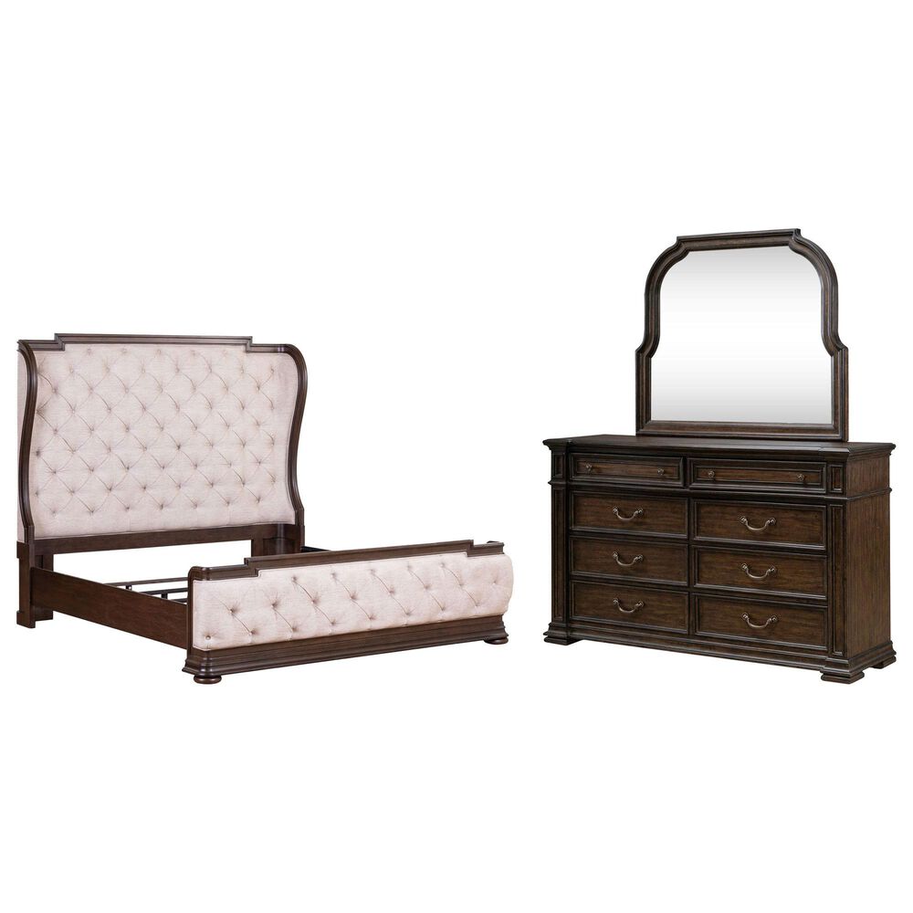 Belle Furnishings Provence Park 3-Piece Queen Upholstered Shelter Bedroom Set in Chateau Brown, , large