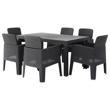 Rta Lucca 7-Piece Patio Dining Set with Grey Cushion in Black, , large