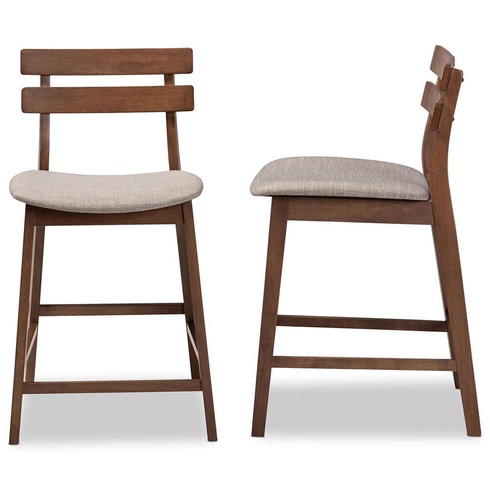 Baxton Studio Larine Counter Stool with Light Grey Cushion in Walnut (Set of 2), , large
