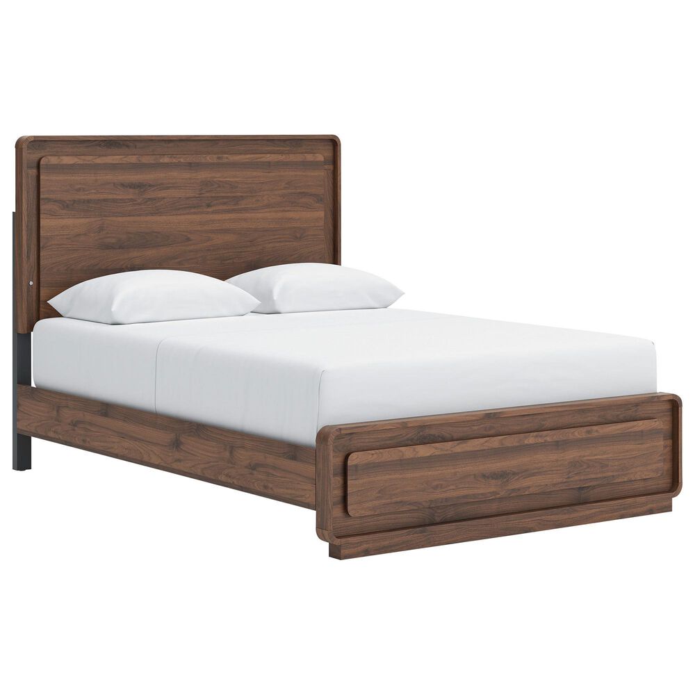 Ashley Fortlorn Queen Platform Bed in Walnut Brown with LED Light, , large