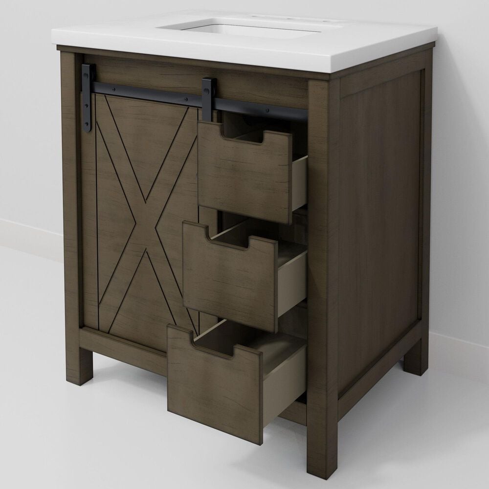 Lexora Home Marsyas 30" Single Bathroom Vanity in Rustic Brown with White Quartz Top and Rectangular Sink, , large